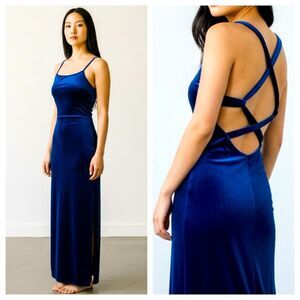 Vintage 1990s Zum Zum Blue Velvet Evening Gown - Size 7/8